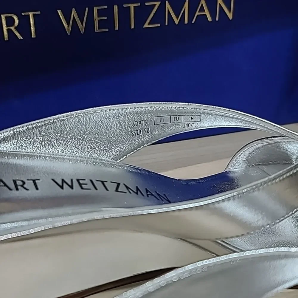 Stuart Weitzman Miami 50 Wedge Slide Silver 7.5 B NEW - Picture 5 of 9